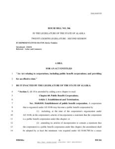 28-LS1433\N  HOUSE BILL NO. 346 IN THE LEGISLATURE OF THE STATE OF ALASKA TWENTY-EIGHTH LEGISLATURE - SECOND SESSION BY REPRESENTATIVES SEATON, Kreiss-Tomkins