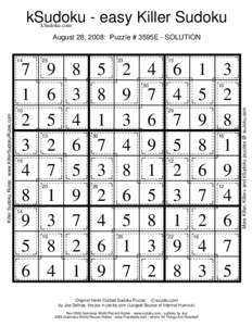 kSudoku - easy Killer Sudoku kSudoku.com August 28, 2008: Puzzle # 3595E - SOLUTION  7