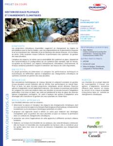 PROJET EN COURS GESTION DES EAUX PLUVIALES ET CHANGEMENTS CLIMATIQUES Programme ENVIRONNEMENT BÂTI DÉMARRAGE ET