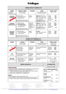 GERMAN GROUP COURSES 2015 COURSE LESSONS per WEEK  3-6 participants,