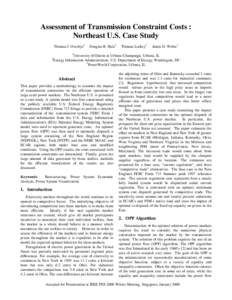 Assessment of Transmission Constraint Costs : Northeast U.S. Case Study Thomas J. Overbye1 Douglas R. Hale2