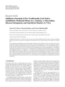 Inhibitory Potential of Five Traditionally Used Native Antidiabetic Medicinal Plants on α-Amylase, α-Glucosidase, Glucose Entrapment, and Amylolysis Kinetics In Vitro