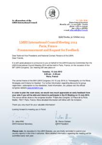 Preannouncement LMHI Congress and IC Meeting 2014_Paris-France