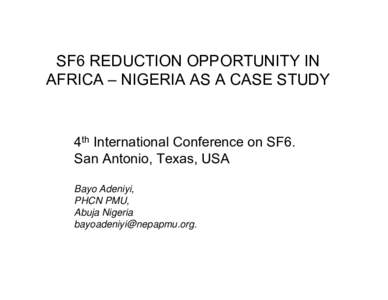 SF6 REDUCTION OPPORTUNITY IN AFRICA