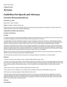 Office of the President  College Portrait Guidelines for Speech and Advocacy Executive Memorandum 86­012