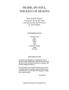 PRAISE, MY SOUL,   THE KING OF HEAVEN      Music by Mark Andrews  arranged for Strings and Organ 