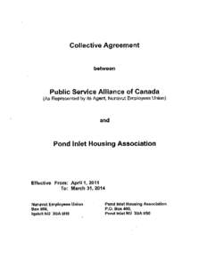 Collective Agreement between Public Service Alliance of Canada (As Represented by its Agent, Nunavut Employees Union)