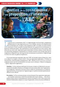 LA REVUE DE L’AVIATION ROYALE CANADIENNE VOL. 3 | NO 2 PRINTEMPS[removed]La gestion de la connaissance : une proposition à l’intention de l’ARC  par le brigadier-général (à la retraite) G. E. Sharpe, OMM, CD