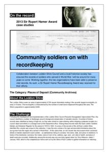 On the record: 2013 Sir Rupert Hamer Award case studies Community soldiers on with recordkeeping