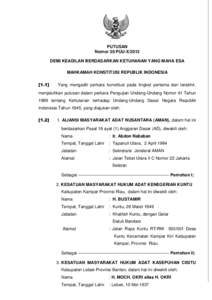 1  PUTUSAN Nomor 35/PUU-X/2012 DEMI KEADILAN BERDASARKAN KETUHANAN YANG MAHA ESA MAHKAMAH KONSTITUSI REPUBLIK INDONESIA