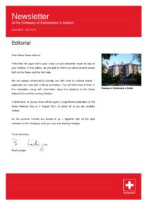 Newsletter of the Embassy of Switzerland in Ireland June[removed]Ed[removed]Editorial Dear fellow Swiss citizens,