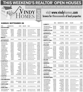 THIS WEEKEND’S REALTOR OPEN HOUSES ® SUNDAY, SEPTEMBER 28 PRICE