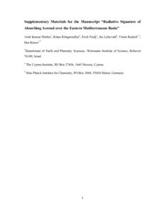 Supplementary Materials for the Manuscript “Radiative Signature of Absorbing Aerosol over the Eastern Mediterranean Basin” Amit Kumar Mishra1, Klaus Klingmueller2, Erick Fredj1, Jos Lelieveld3, Yinon Rudich1,*, Ilan 