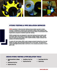 HYDRO-TESTING & PIPE ISOLATION SERVICES CEDA specializes in delivering hydro‐testing and pipe isolation services to clients involved in maintenance, turnaround and construction projects. RSL’s patented tools, process