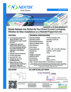 SPEC SHEET  CFL 13W Ballast - Model NB24-CF13-01D NOW WITH A 10-YEAR WARRANTY!*