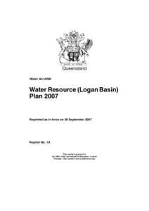 Queensland Water Act 2000 Water Resource (Logan Basin) Plan 2007