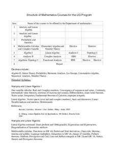 Structure of Mathematics Courses for the UG Program Sem Name of the courses to be offered by the Department of mathematics  1