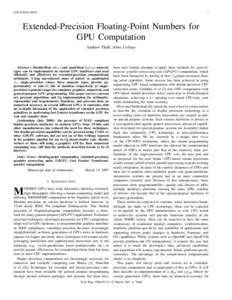 FOR PUBLICATION  1 Extended-Precision Floating-Point Numbers for GPU Computation