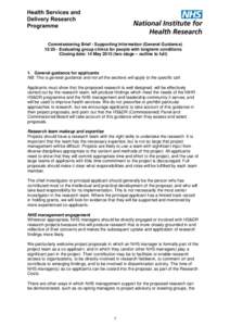 Commissioning Brief - Supporting Information (General GuidanceEvaluating group clinics for people with longterm conditions Closing date: 14 Maytwo stage – outline to full) 1. General guidance for appli