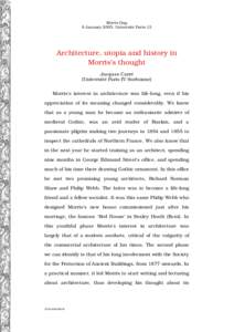 Morris Day 8 January 2005, Université Paris 13 Architecture, utopia and history in Morris’s thought Jacques Carré