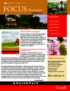 FOCUS Newsletter  NOVEMBER 2014 IN THIS ISSUE •	 FPCC Activities