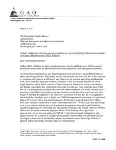 GAO-11-364R Additional Cost Transparency and Design Criteria Needed for National Aeronautics and Space Administration (NASA) Projects