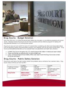 Drug Courts: Budget Solution Now more than ever, it is critical that government dollars are only spent on cost-effective programs with proven results. Research shows Drug Courts are the most successful and cost effective