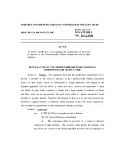 THIRTEENTH NORTHERN MARIANAS COMMONWEALTH LEGISLATURE Public Law 13-9 SENATE BILL NO[removed], HS1