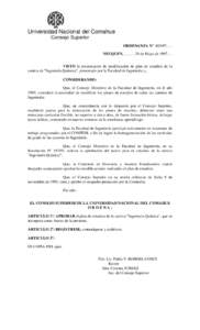 Universidad Nacional del Comahue Consejo Superior ORDENANZA Nº .NEUQUEN, ...........30 de Mayo deVISTO la presentación de modificación de plan de estudios de la carrera de 