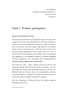 Jonas Malmberg Conference on European Company Law: The Way Forward 17 May[removed]Panel 2: Workers’ participation