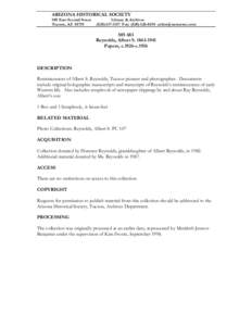 ARIZONA HISTORICAL SOCIETY 949 East Second Street Tucson, AZ[removed]Library & Archives[removed]Fax: ([removed]removed]