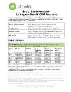 End of Life Information for Legacy Shavlik OEM Products This document provides information about the end-of-life (EOL) policy of legacy Shavlik OEM products. The Shavlik Product Support Policy applies to the products rel