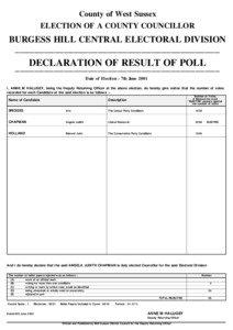 County of West Sussex ELECTION OF A COUNTY COUNCILLOR