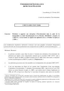 COMMISSION de SURVEILLANCE du SECTEUR FINANCIER Luxembourg, le 23 février[removed]A toutes les entreprises d’investissement