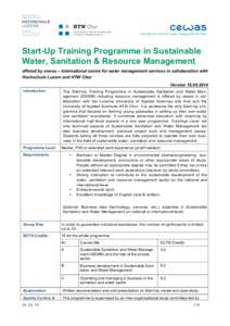 international centre for water management services  Start-Up Training Programme in Sustainable Water, Sanitation & Resource Management offered by cewas – international centre for water management services in collaborat