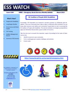 ESS WATCH Issue #106 EMBC — Emergency Social Services Monthly Bulletin  BC Coalition of People With Disabilities