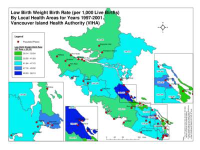 Low Birth Weight Birth Rate (per 1,000 Live Births) By Local Health Areas for Years[removed]Vancouver Island Health Authority (VIHA) Legend LHA-085