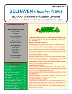 NovemberBELHAVEN Chamber News BELHAVEN Community CHAMBER of Commerce Promoting Belhaven and all of Northeastern Beaufort County, including Bath, Pantego, and Ponzer 