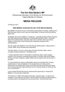 Bob Baldwin continues his tour of the Murray-Darling - media release 18 February 2015