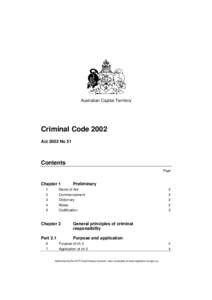 Australian Capital Territory  Criminal Code 2002 Act 2002 No 51  Contents