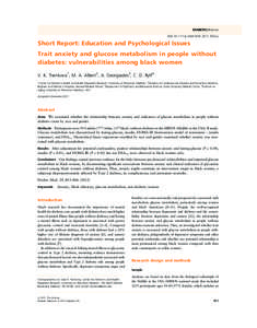 DIABETICMedicine DOI: [removed]j[removed]3534.x Short Report: Education and Psychological Issues Trait anxiety and glucose metabolism in people without diabetes: vulnerabilities among black women