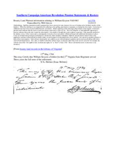 Southern Campaign American Revolution Pension Statements & Rosters Bounty Land Warrant information relating to William Keyson VAS1063 Transcribed by Will Graves vsl 1VA[removed]