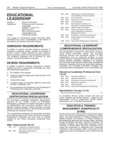 228 - Master’s Degree Programs  Link to Course Descriptions EDUCATIONAL LEADERSHIP