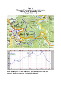 Tour 01 Märchental- Taternplatz- Iberger Albertturm Länge: 14,80 km, Höhenmeter: 340 m Fahrzeit: 1 h bis 1 h 40  Start: Am Brunnen auf dem Hübichweg. Parkplätze befinden sich 50 m