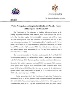 The Hashemite Kingdom of Jordan PRESS/ Mar.2014 Date.13.May[removed]% the Average increase in Agricultural Producers’ Prices for March 2014 compared with March 2013