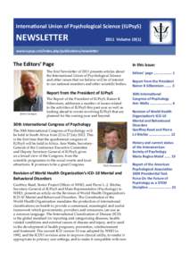 International Union of Psychological Science (IUPsyS)  NEWSLETTER 2011 Volume 10(1)