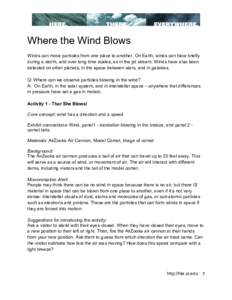 Where the Wind Blows Winds can move particles from one place to another. On Earth, winds can blow briefly during a storm, and over long time scales, as in the jet stream. Winds have also been detected on other planets, i