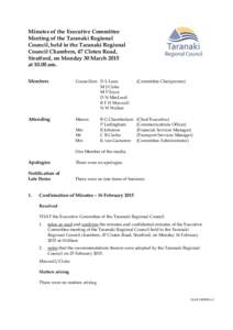 Minutes of the Executive Committee Meeting of the Taranaki Regional Council, held in the Taranaki Regional Council Chambers, 47 Cloten Road, Stratford, on Monday 30 March 2015 at[removed]am.