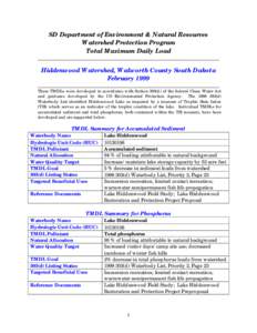 Total Maximum Daily Load Hiddenwood Watershed, Walworth County South Dakota February 1999