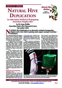 ARTICLE THREE  NATURAL HIVE DUPLICATION  Aussie Bee